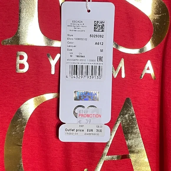 ESCADA Red Tee with Gold Lettering - Picture 7 of 7